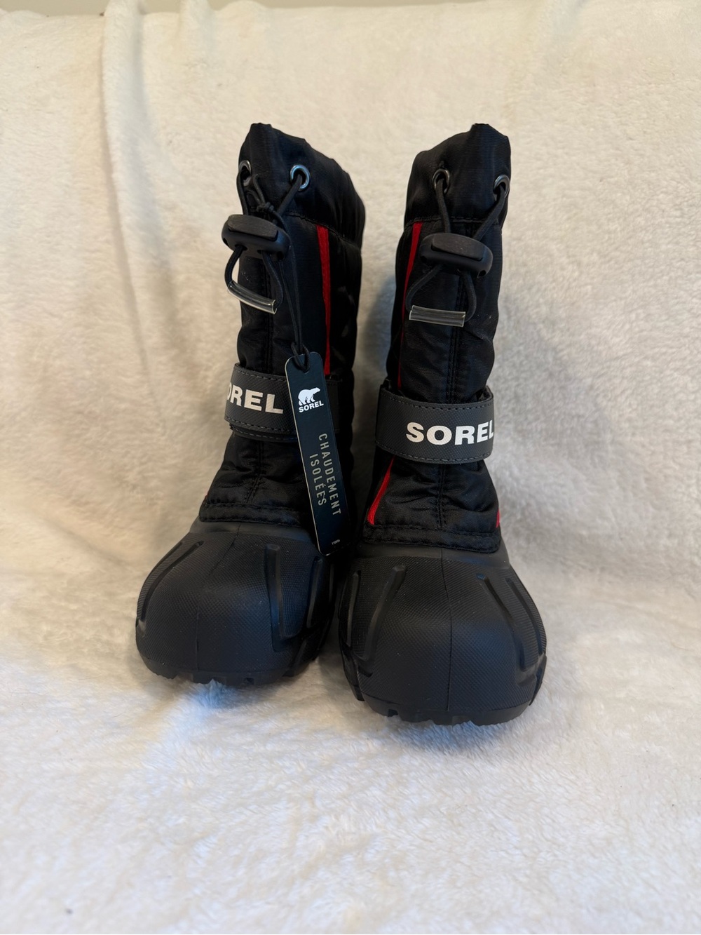 NWT SOREL Kids Youth Flurry Waterproof Insulated Snow Boots Black Red